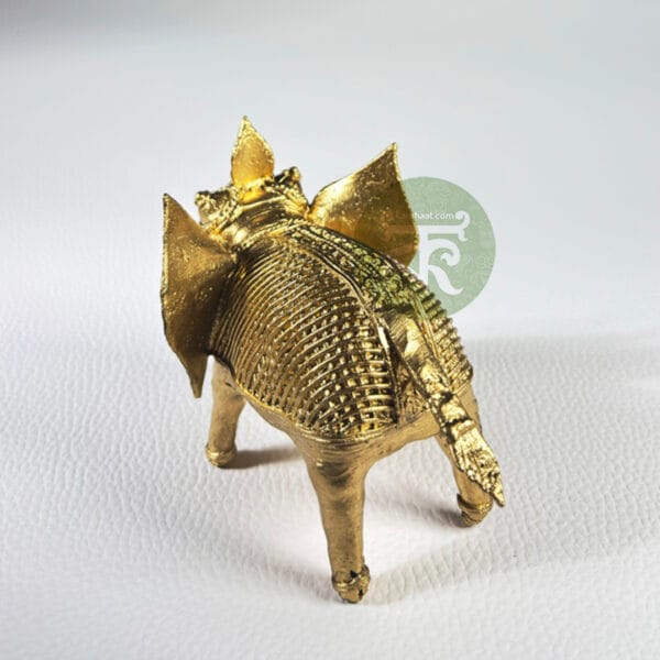 Dokra Brass Elephant Figurine, Gold | Elegant Home Decor Showpiece