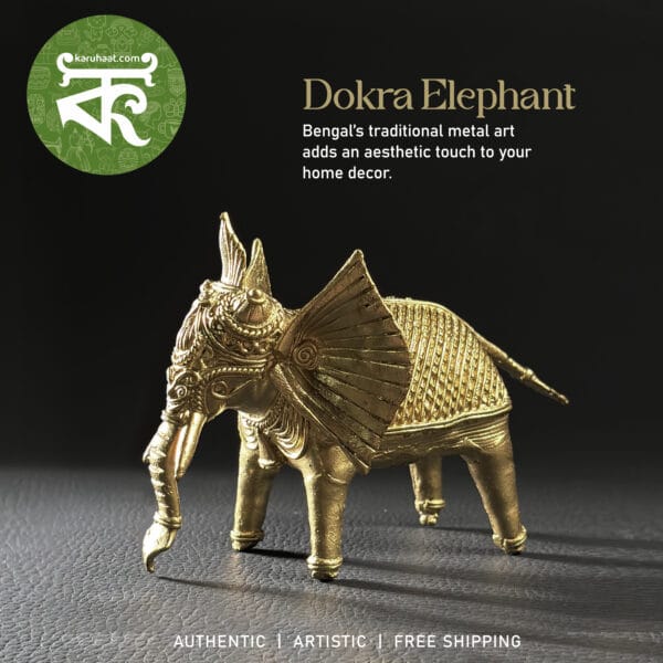 Dokra Brass Elephant Figurine, Gold | Elegant Home Decor Showpiece