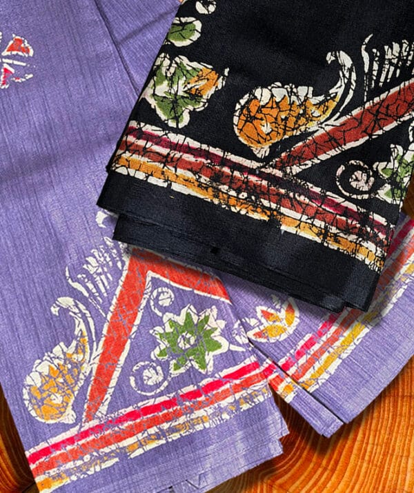 Art Silk Saree with Hand Printed Motifs