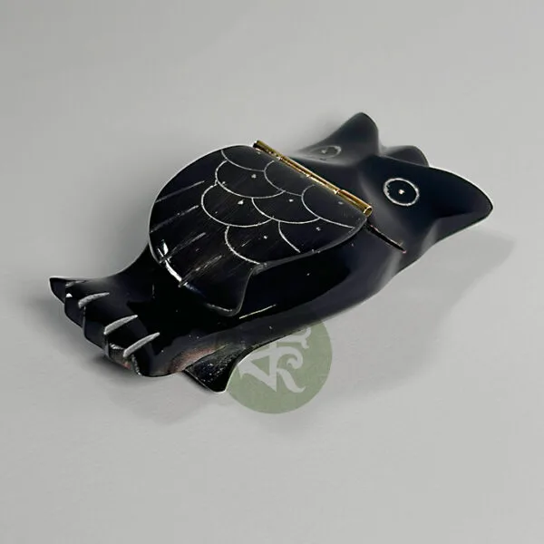 Buffalo Horn Snuff Box in Owl Shape