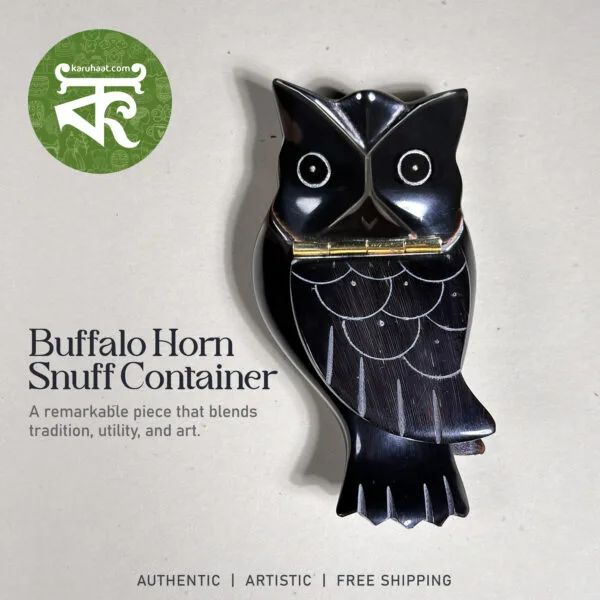 Buffalo Horn Snuff Box in Owl Shape
