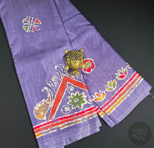 Art Silk Saree with Hand Printed Motifs