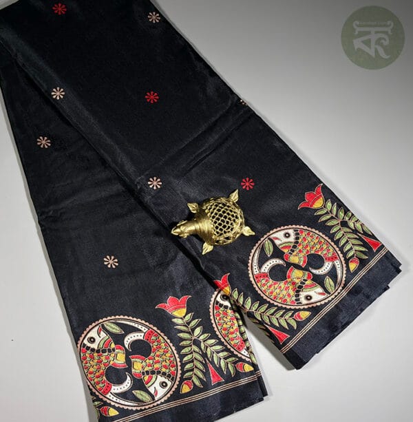 Art Silk Saree with Hand Printed Motifs