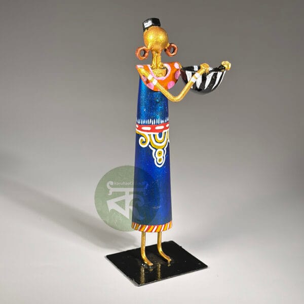 Scrap Metal Tribal Woman with Tokri Showpiece