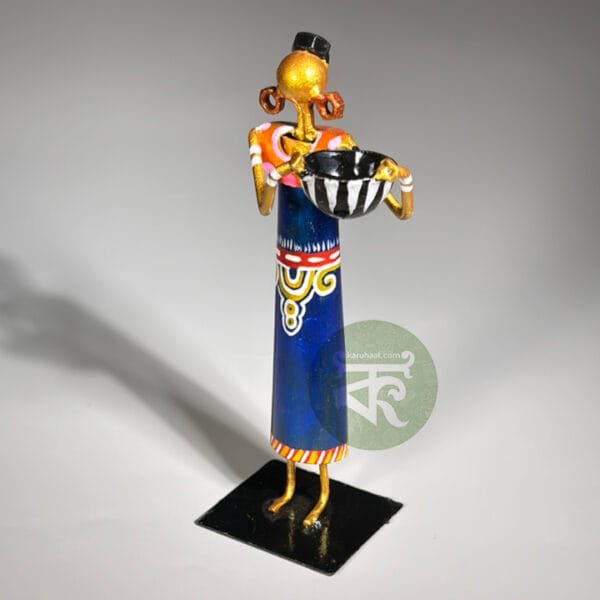 Scrap Metal Tribal Woman with Tokri Showpiece