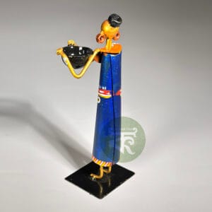 Scrap Metal Tribal Woman with Tokri Showpiece